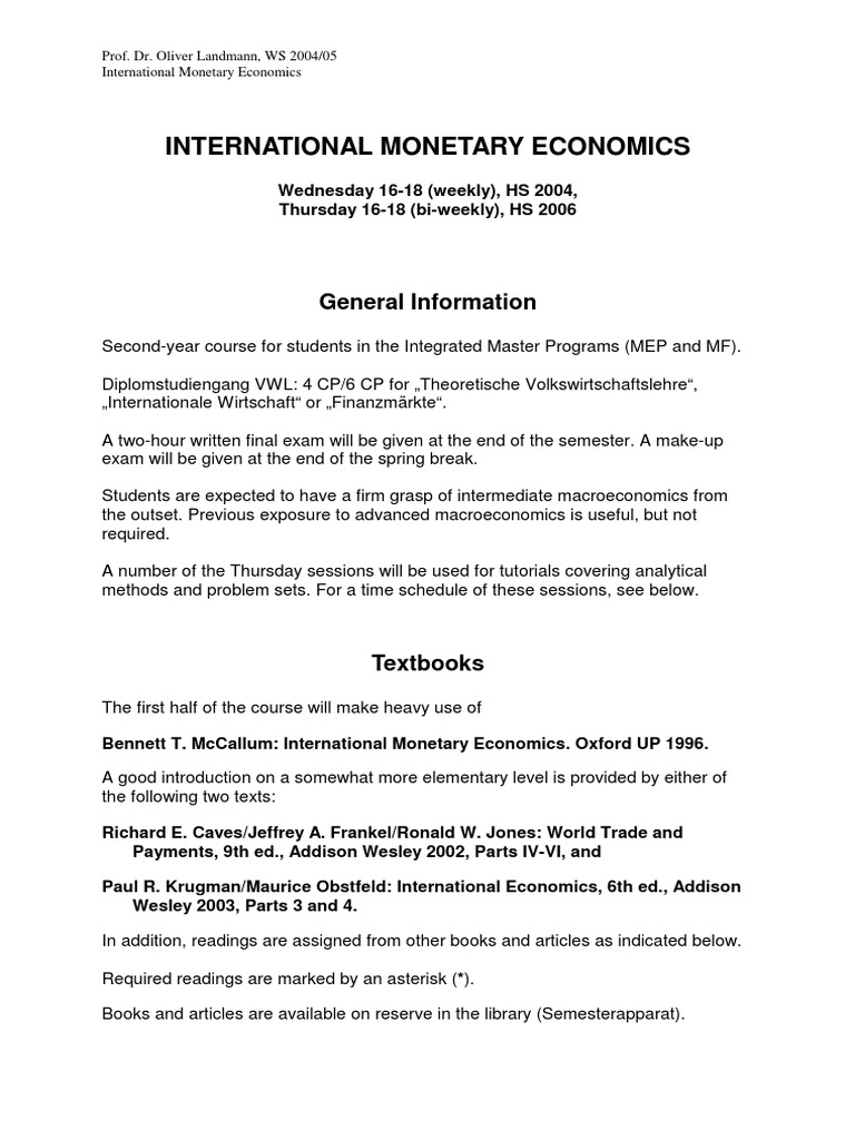 International Monetary Economics Course | PDF | Long Run And Short Run ...