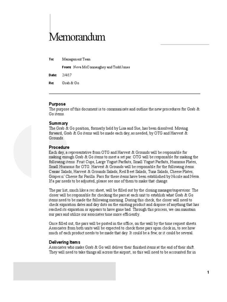 Grab N Go Memo PDF Business