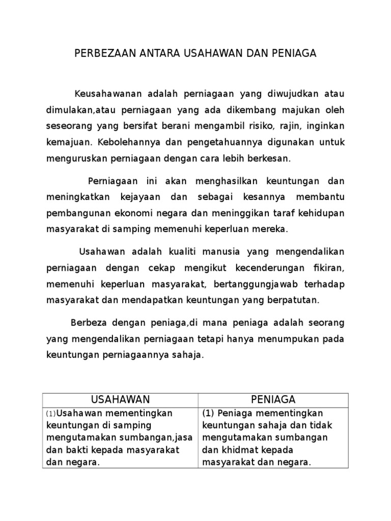 Perbezaan Antara Usahawan Dan Peniaga (2)