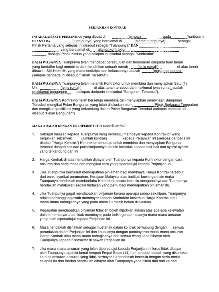 Perjanjian Kontrak Bina Rumah Pdf