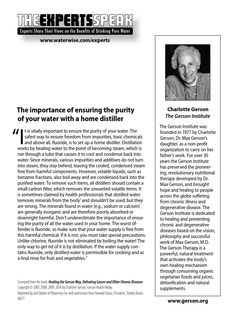 Charlotte Gerson Importance of Home Water Distiller PDF