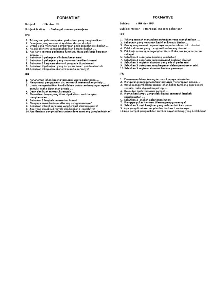 soal ulangan harian tema 3 kelas 4 sd