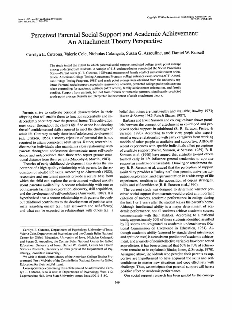 Perceived Parental Social Support and Academic Achievement | PDF | Act ...