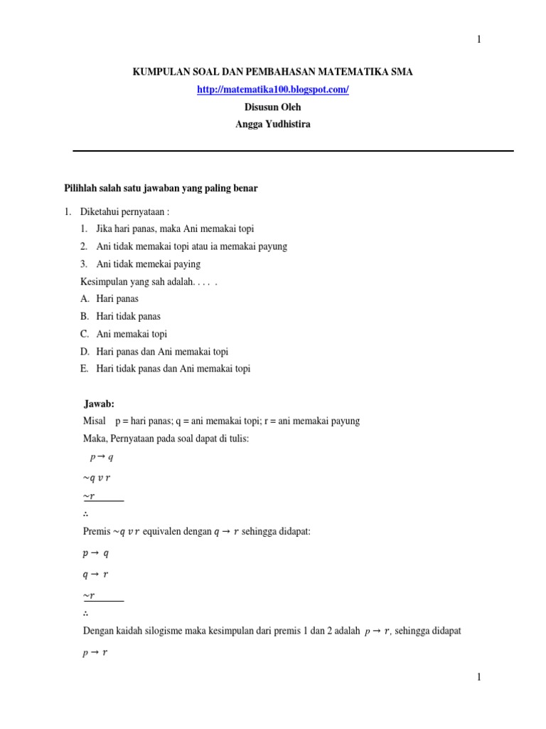 Kumpulan Soal Dan Pembahasan Matematika Sma Pdf