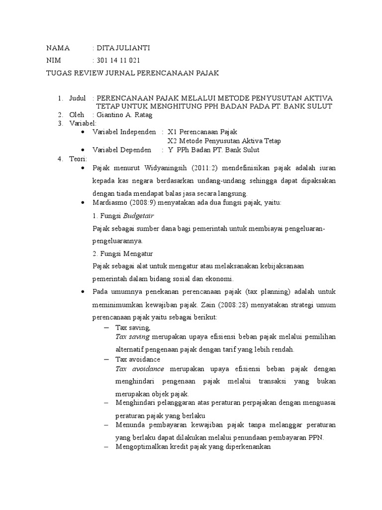 Review Jurnal Perencanaan Pajak