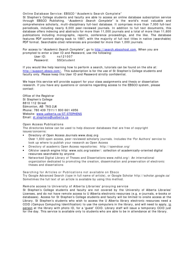EBSCO Database Access 2013 | PDF | Open Access | Libraries