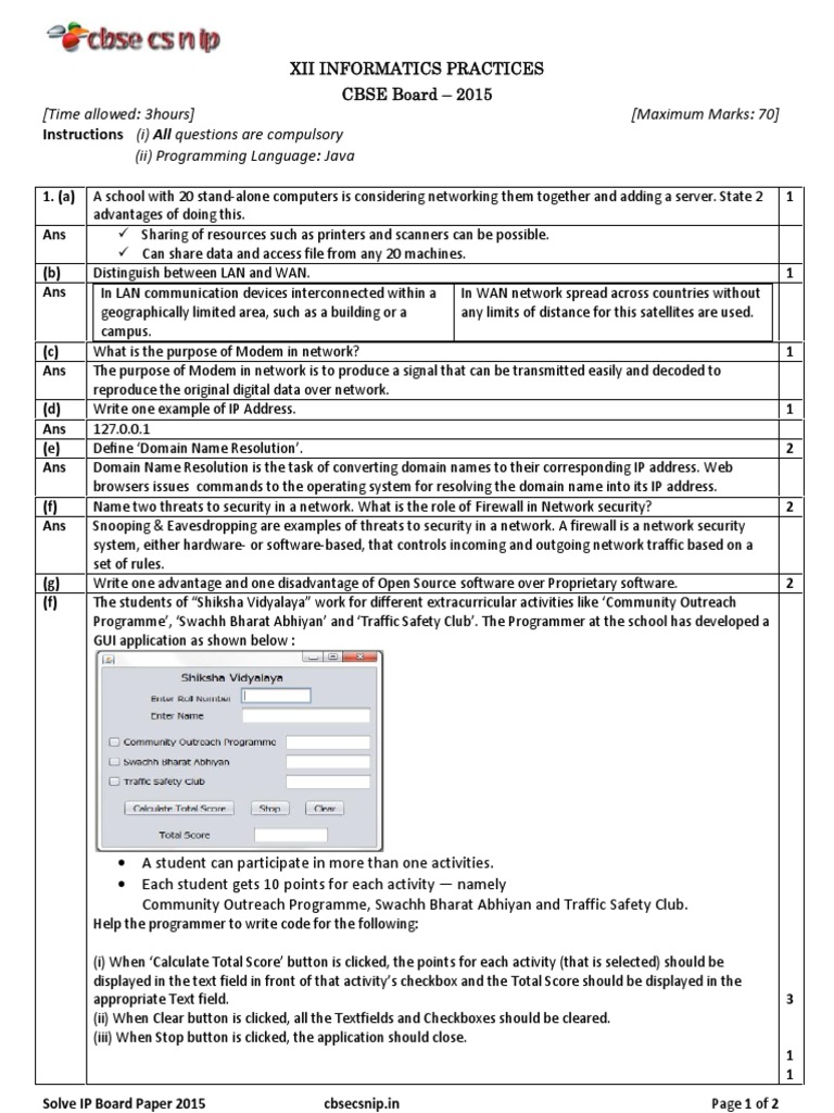 2015 XII IP Solved Question Paper | PDF | Computer Network ...