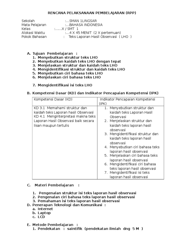 Contoh Soal Laporan Hasil Observasi