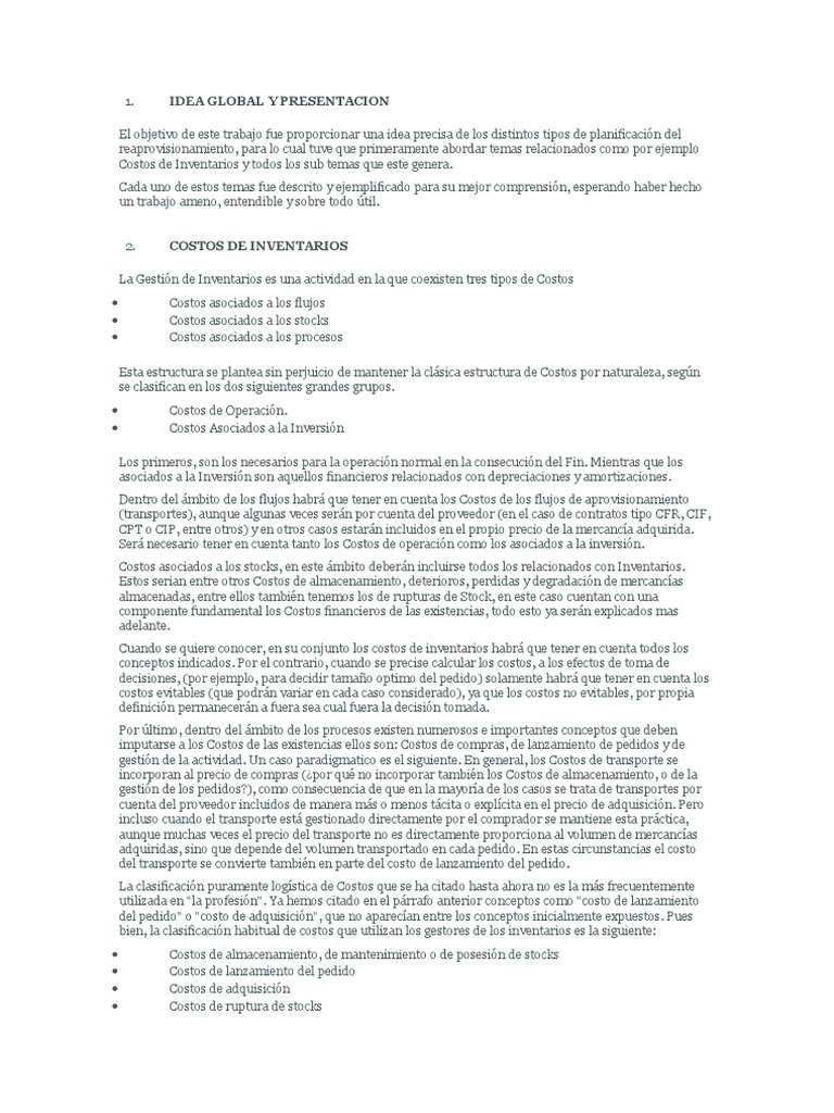 Costos de Inventarios y Almacenamiento | PDF | Inventario | Medición