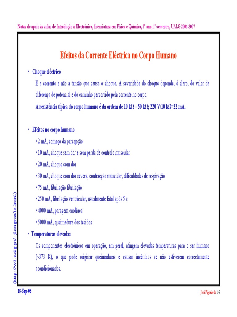Efeitos da Eletricidade no Corpo Humano | PDF | Voltagem | Eletricidade
