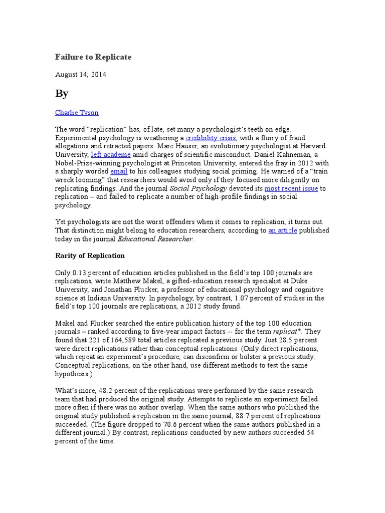 Education Research's Replication Crisis | PDF | Sat | Science