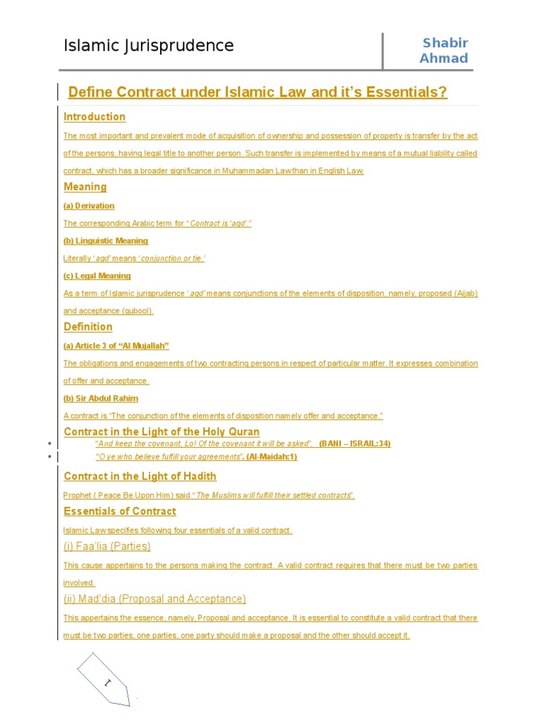 Define Contract Under Islamic Law and It | PDF | Sharia | Consent