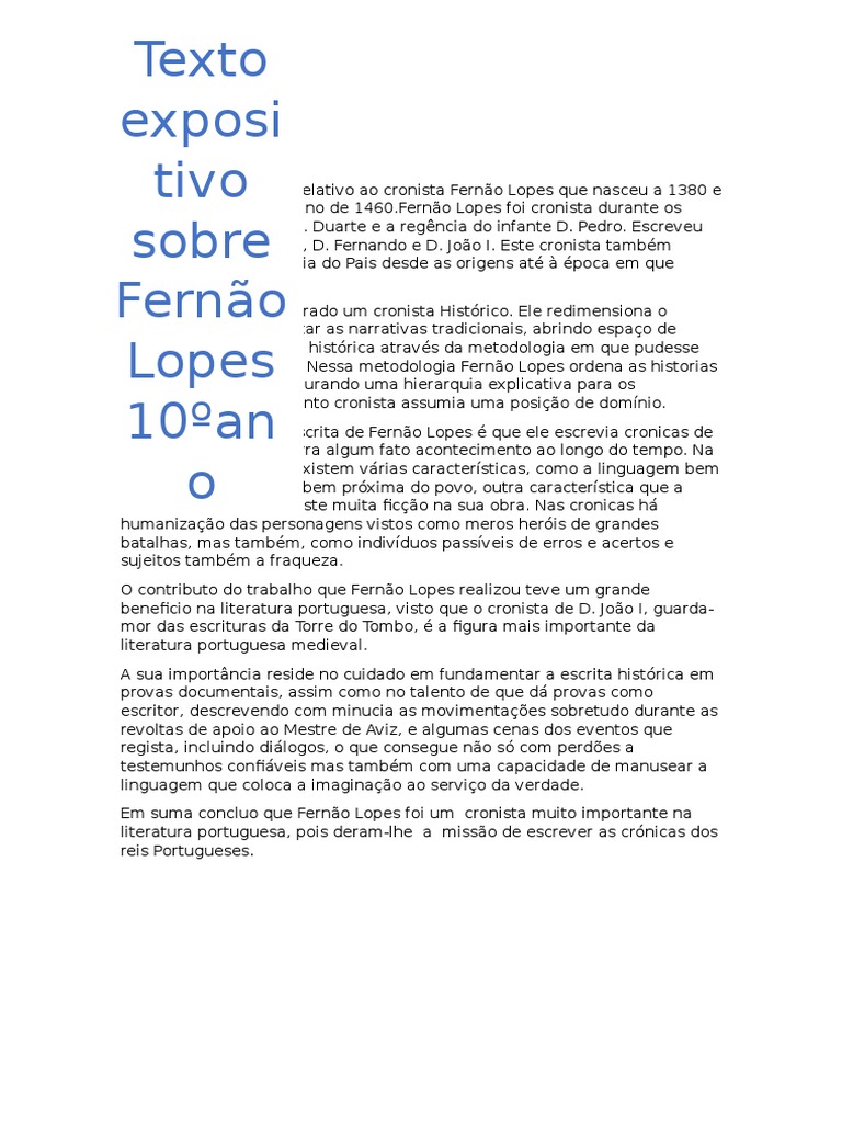 Texto Expositivo Sobre Fernão Lopes 10ºano