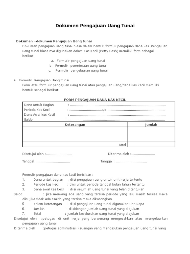 Dokumen Pengajuan Uang Tunai