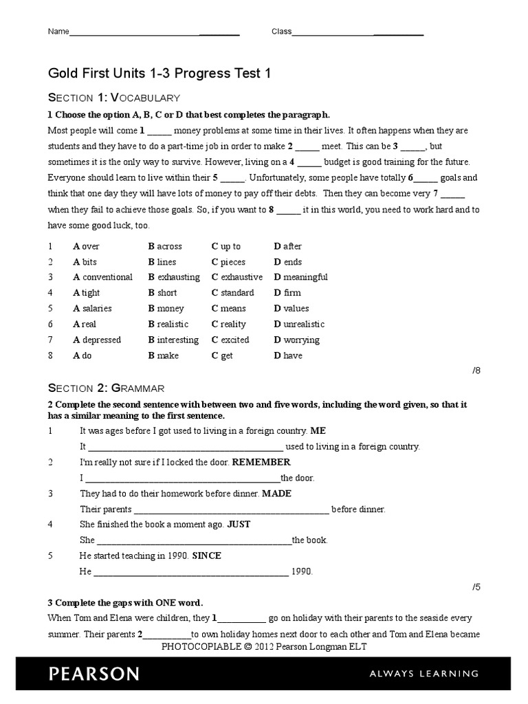 Progress Test 1 | PDF | Foreign Language Studies | Wellness