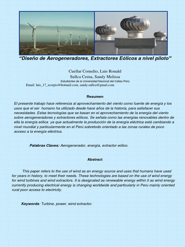 Diseño de Aerogeneradores Final | PDF | Turbina eólica | Energía eólica