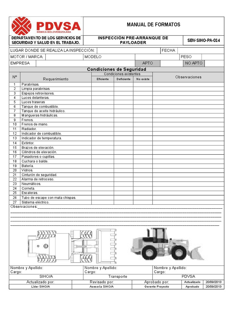 Inspección Preoperacional de Payloader | PDF | Bienes manufacturados ...