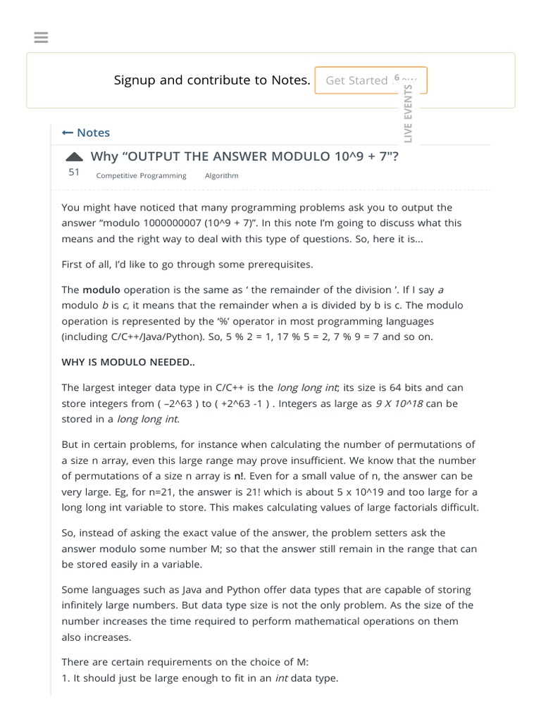 Why Output The Answer Modulo 10 9 7 Hackerearth C Programming Language Data Type