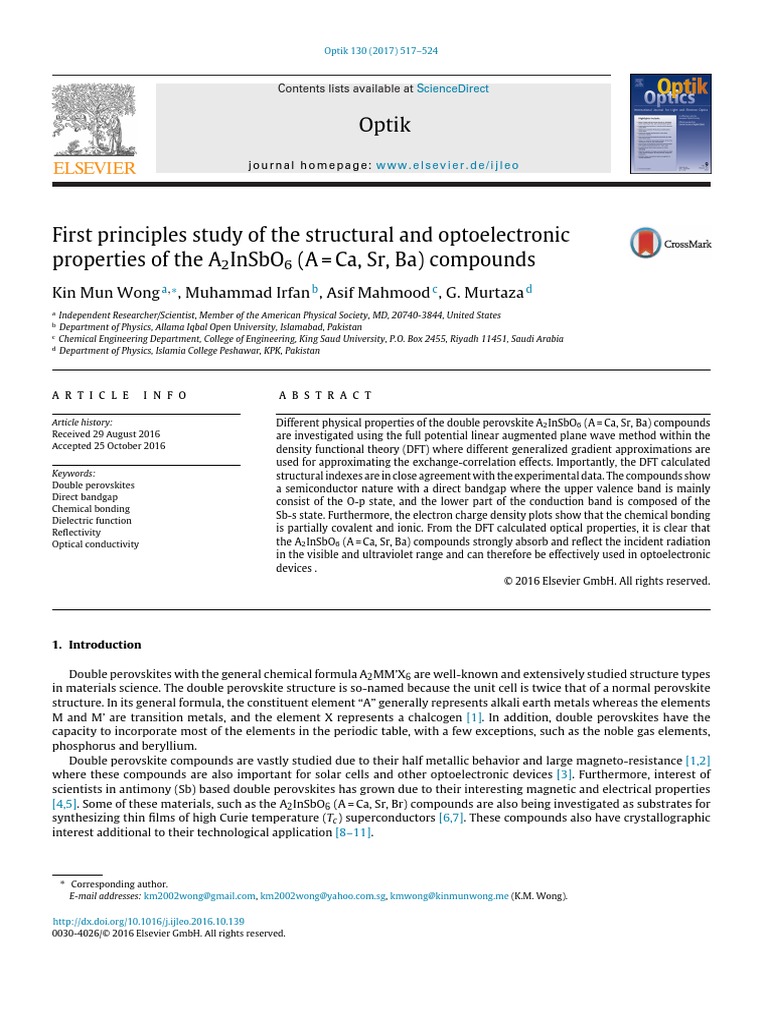 First Principles Study of The Structural and Optoelectronic Properties ...
