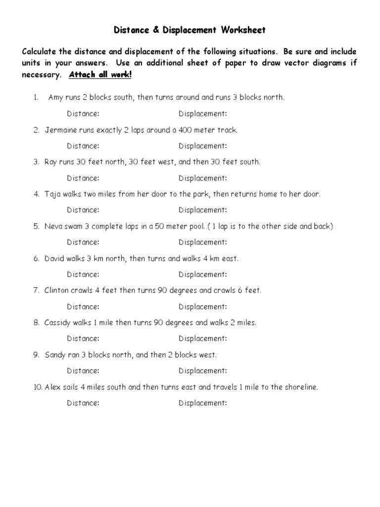 Worksheets Distance And Displacement Worksheet With Answers displacement worksheet