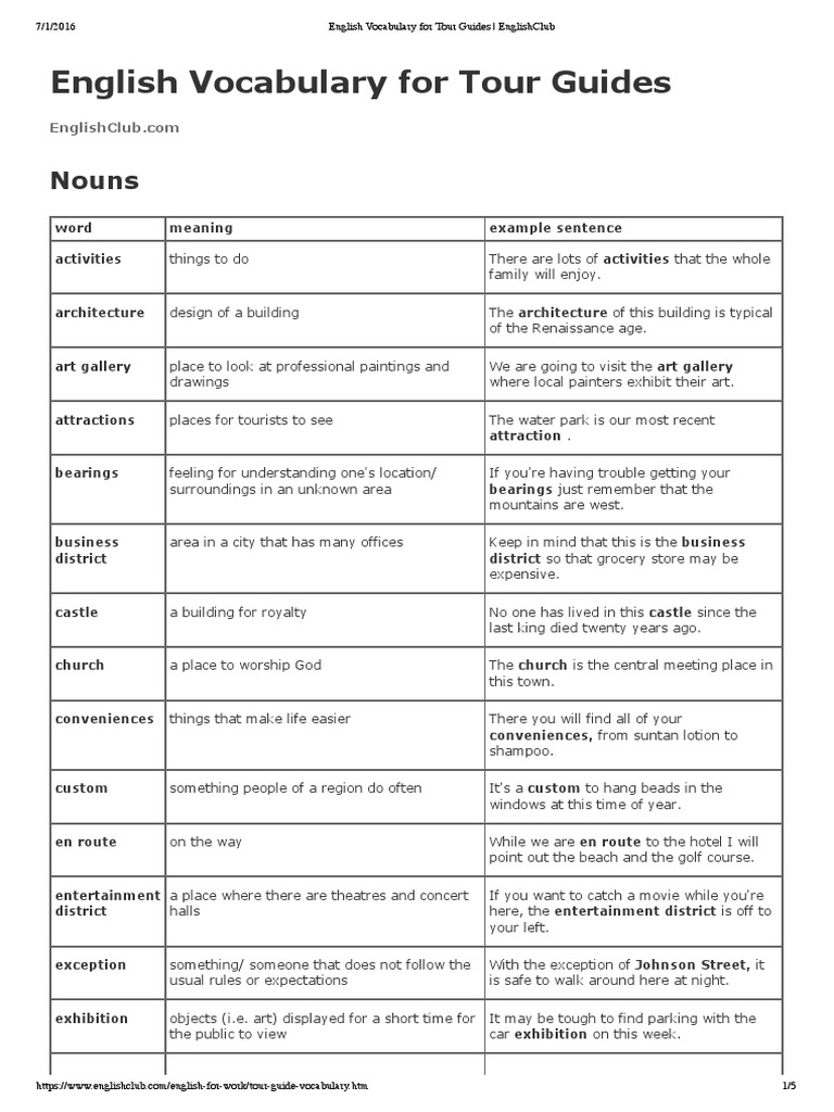 the tour guides arrangement of words