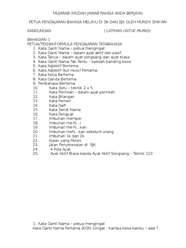 Mujarab Latihan Tatabahasa