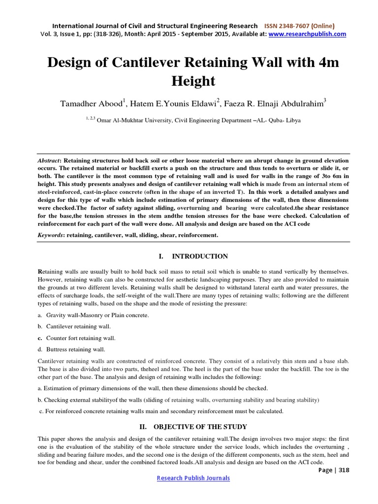 Design of 4m Cantilever Retaining Wall | PDF | Civil Engineering ...