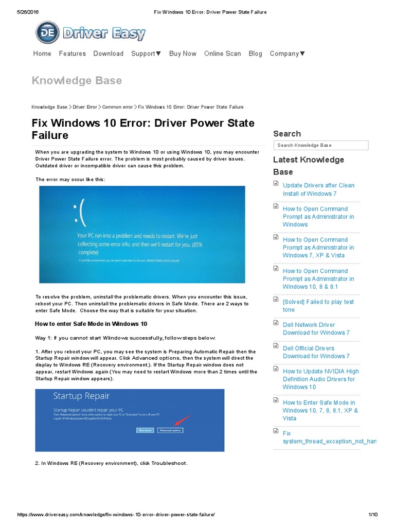 Fix Windows 10 Error Driver Power State Failure PDF Windows 10
