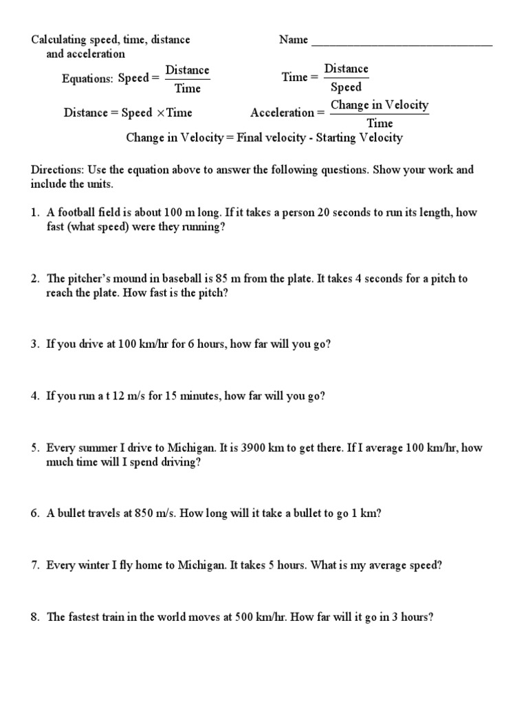 Calculating Speed  PDF  Speed  Velocity In Determining Speed Velocity Worksheet
