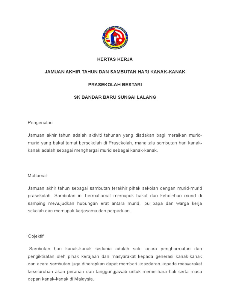 Kertas Kerja Jamuan Akhir Tahun Prasekolah Pdf