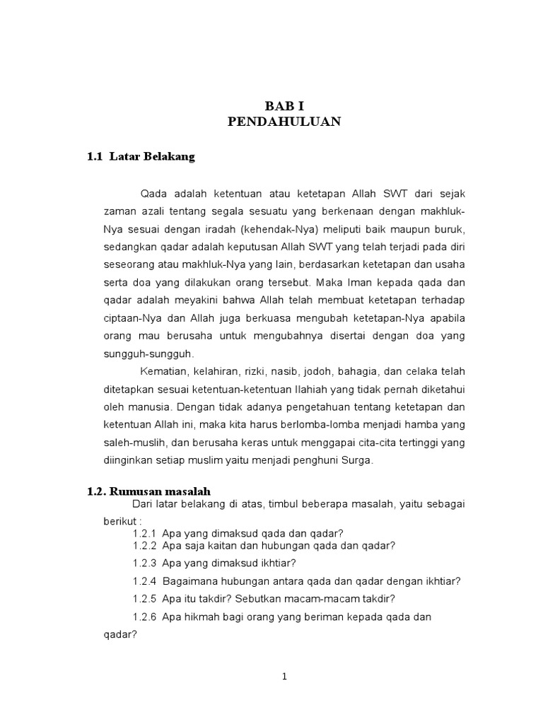 Contoh Makalah Qada Dan Qadar