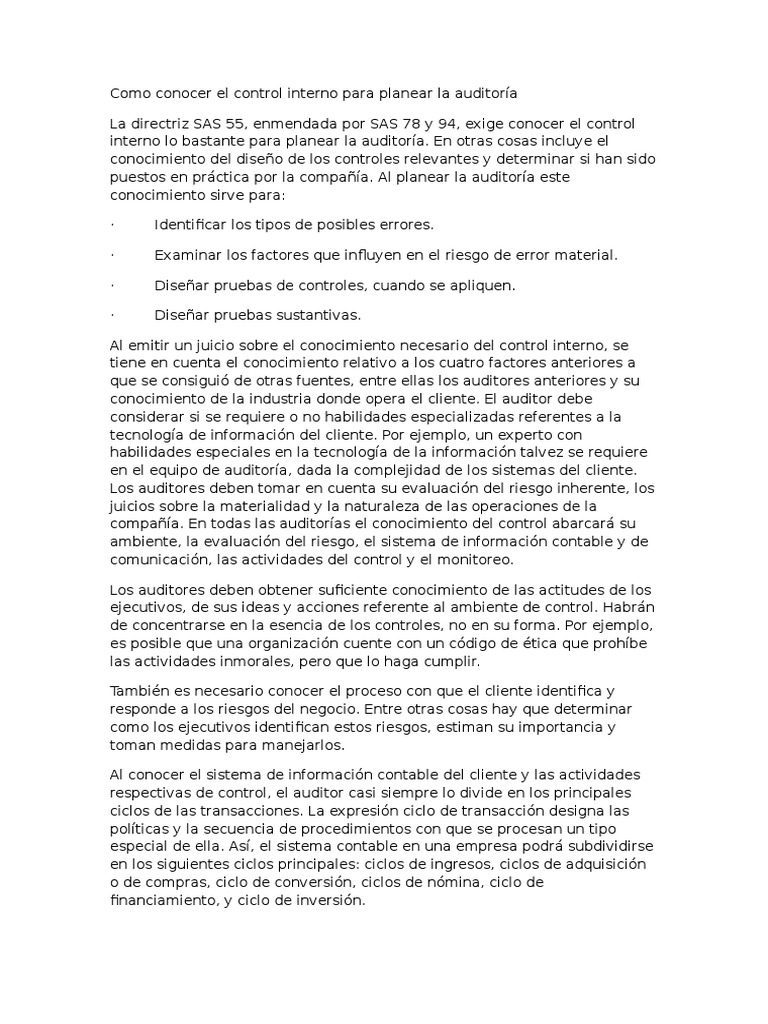 Control Interno en Auditoría Efectiva | PDF | Auditoría financiera ...