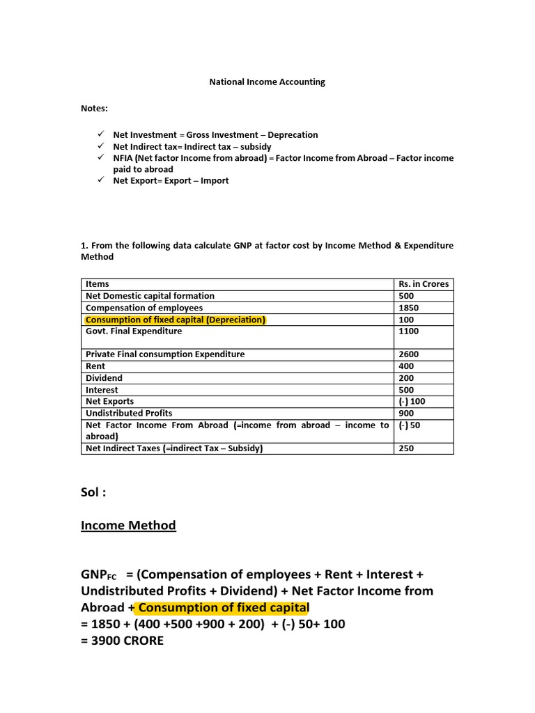 National Income Accounting Numericals | PDF | Measures Of National ...