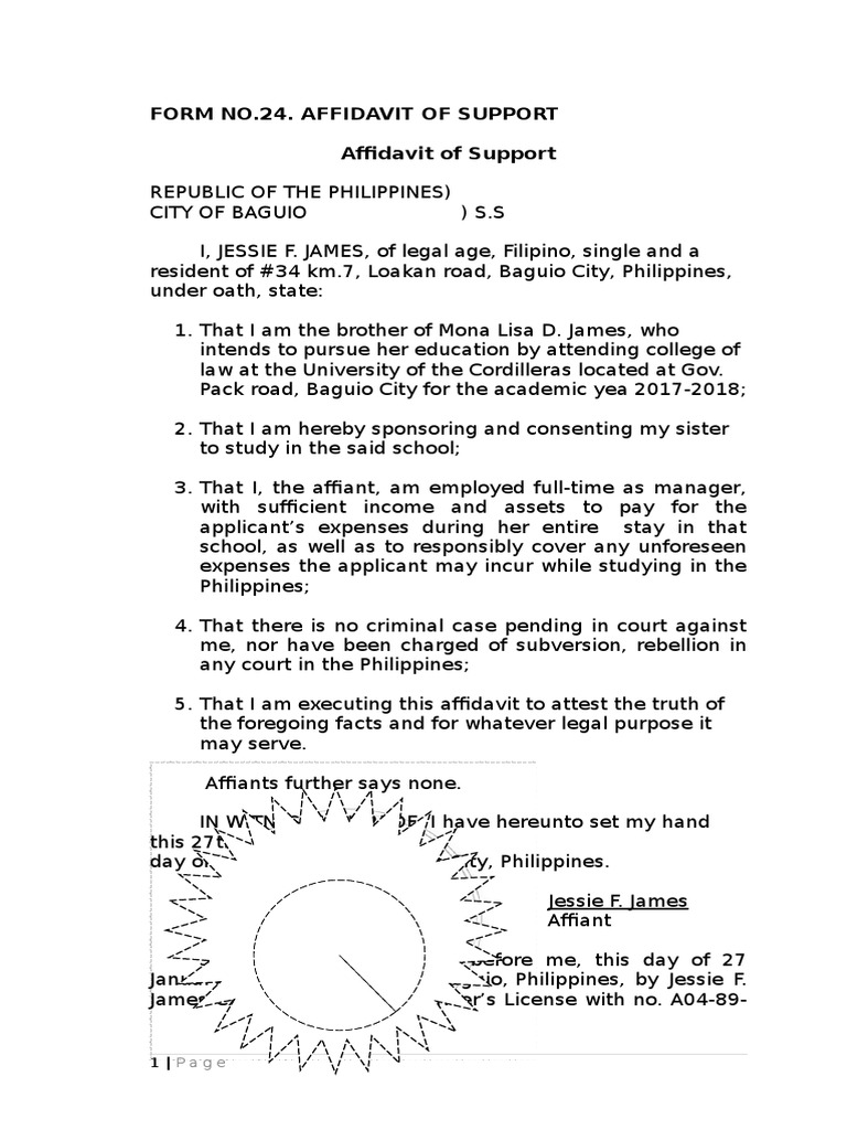 Affidavit of Support for Education | PDF