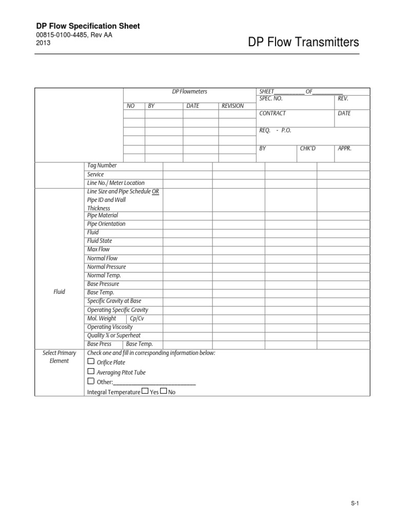 DP Flow Transmitter Specification Sheet | PDF | Flow Measurement ...