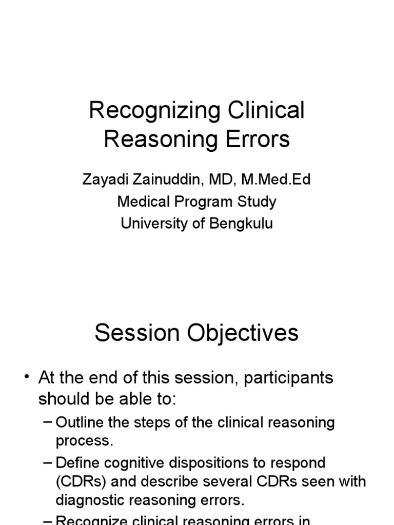 Recognizing Clinical Reasoning Errors PDF Medical Error 