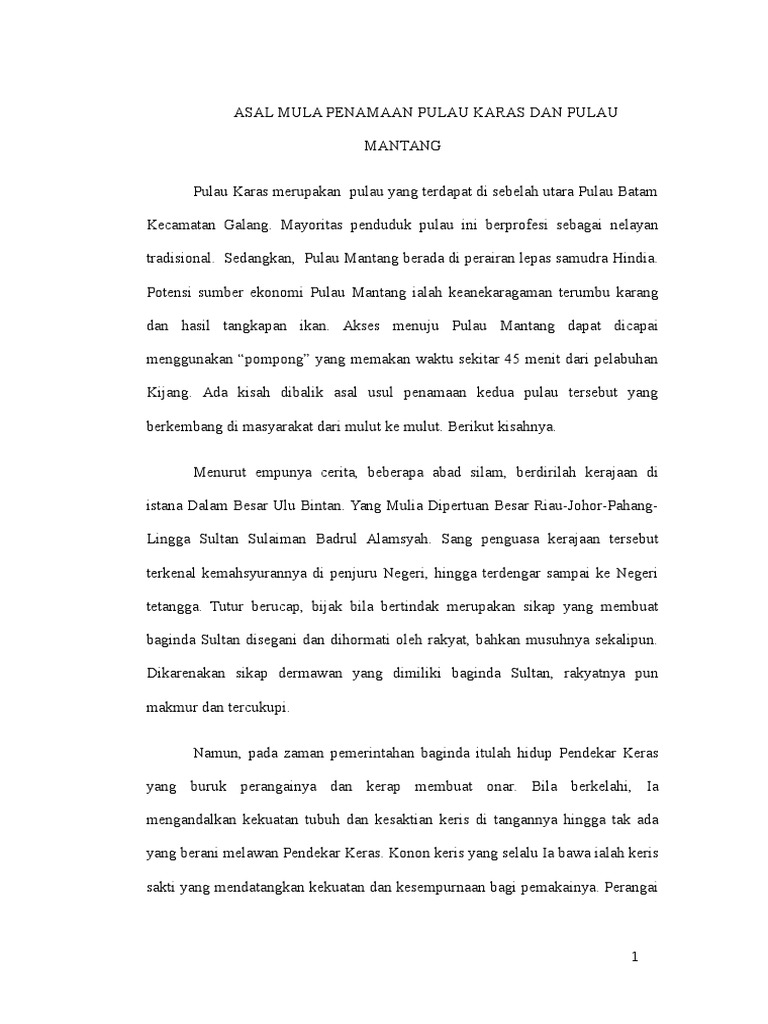 Asal Usul Pulau Karas dan Mantang | PDF
