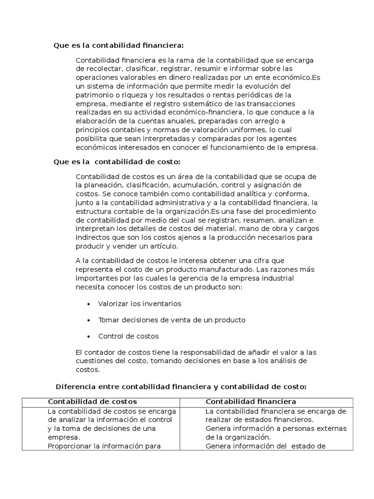 Contabilidad Financiera vs. de Costos | PDF | Costo | Contabilidad