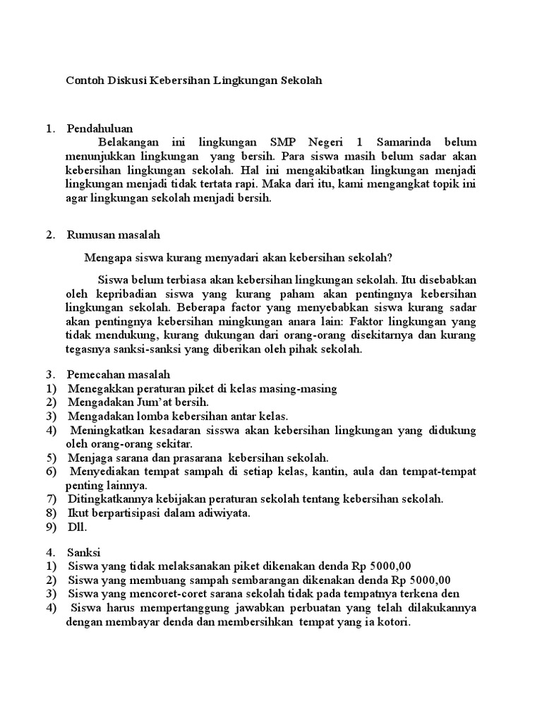 Contoh Teks Diskusi Tentang Sampah Di Lingkungan Sekolah