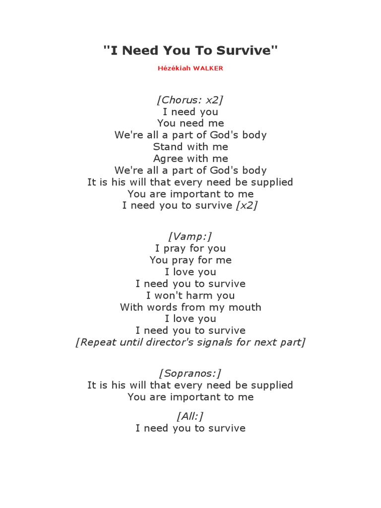 I Need You To Survive Pdf