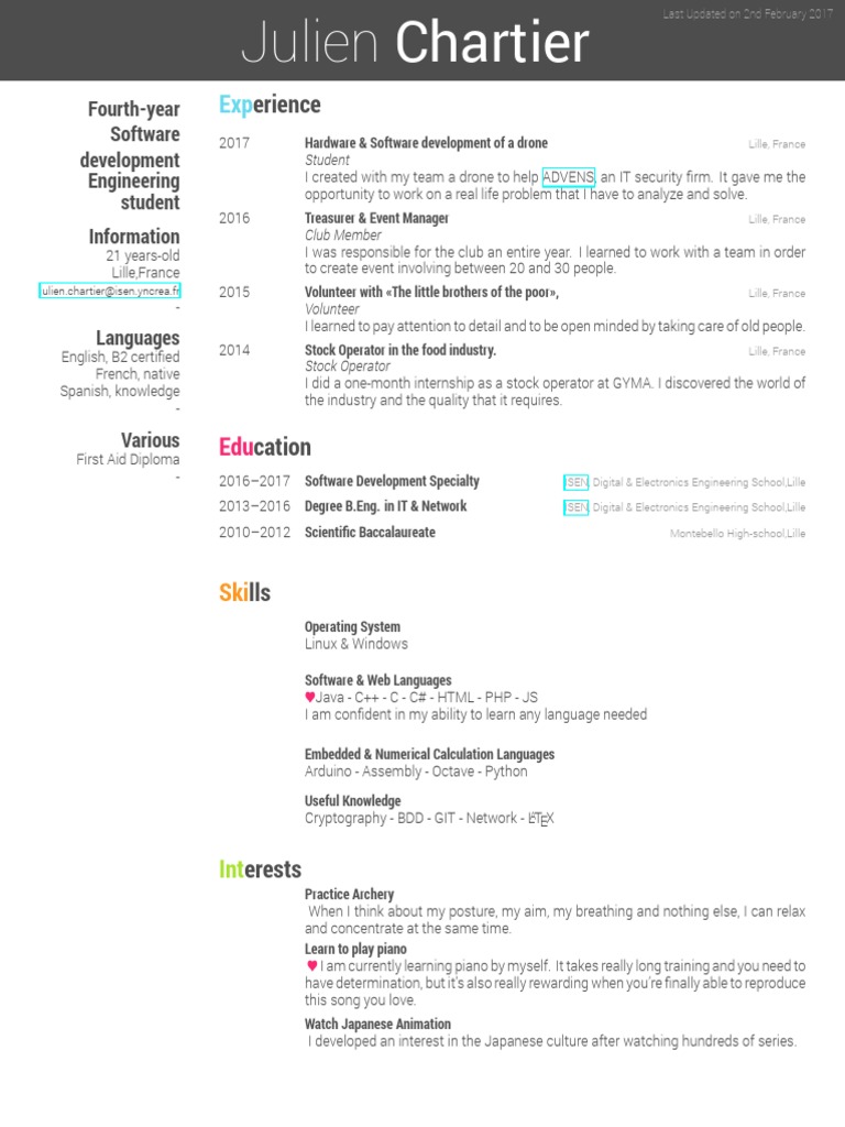 CV Resume Chartier Julien | PDF | Computing | Further Education