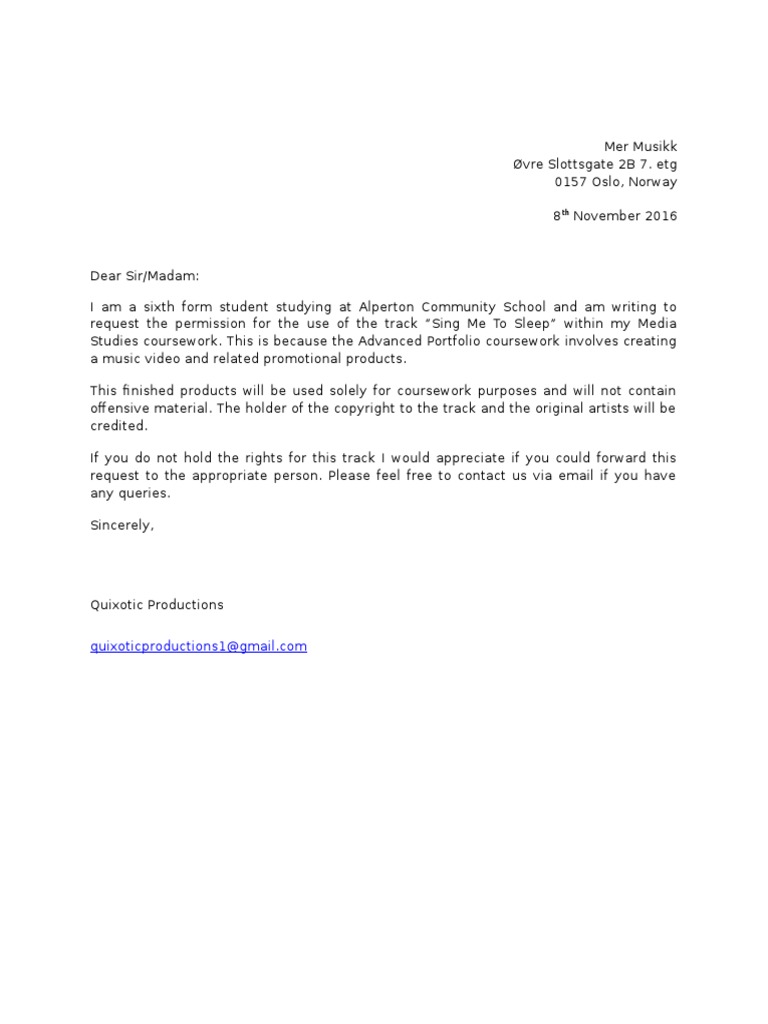 Copyright Clearance Letter
