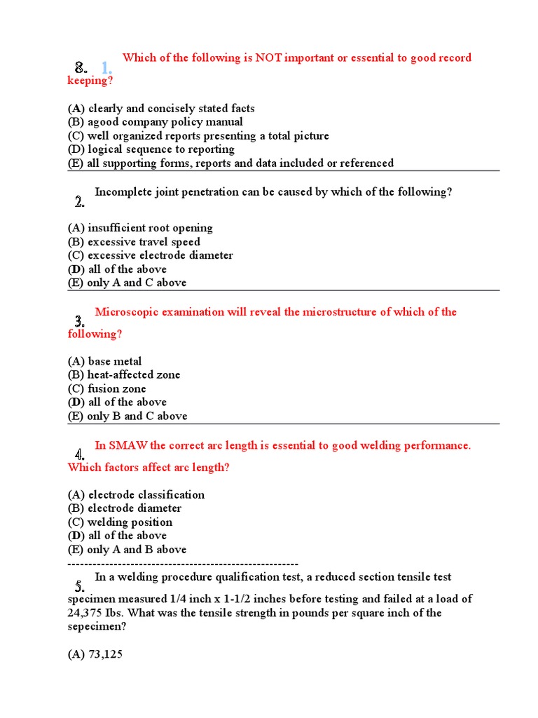 Cwi Exam With Answer 103 Questions Welding Construction