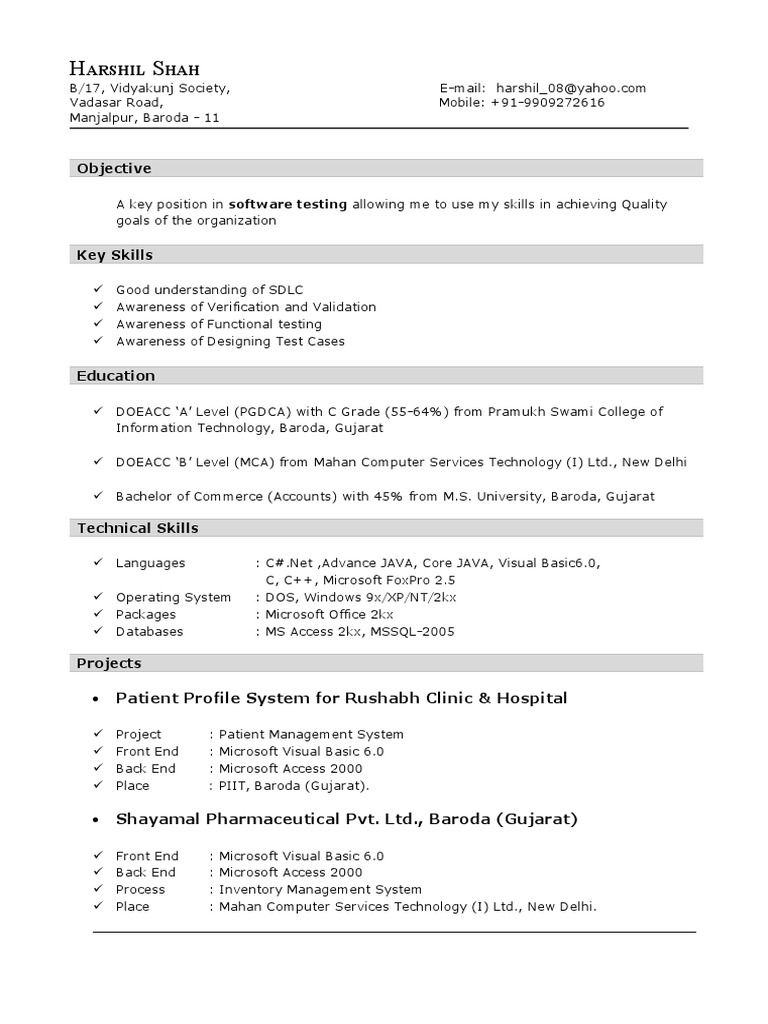 Software Testing Professional Profile | PDF | Microsoft Access | Databases