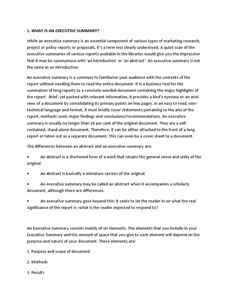 Executive Summary Abstract (Summary) Information