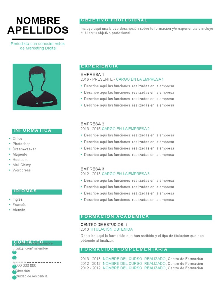 Plantilla curriculum vitae 2 doc Tecnolog a general Ciencia 