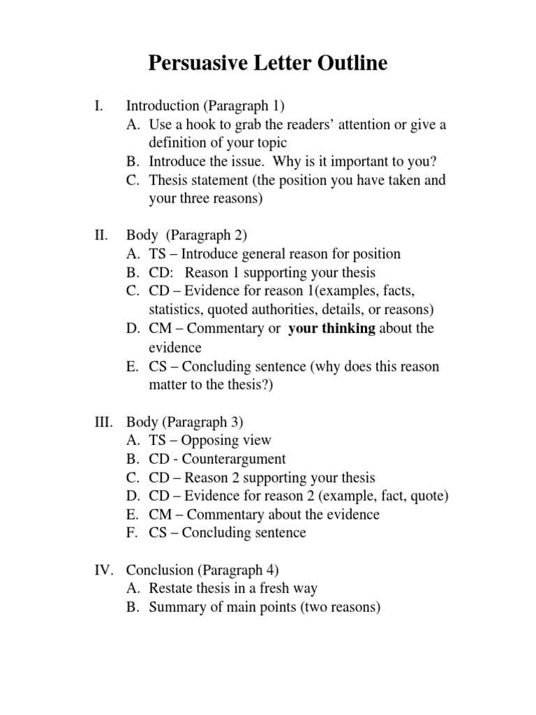 Persuasive Letter Outline Guide | PDF
