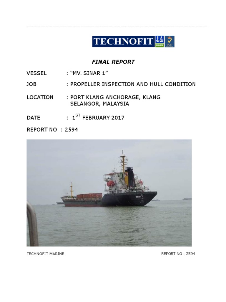 Final Report Propeller Inspection Mv Sinar 1 Pdf Steamship