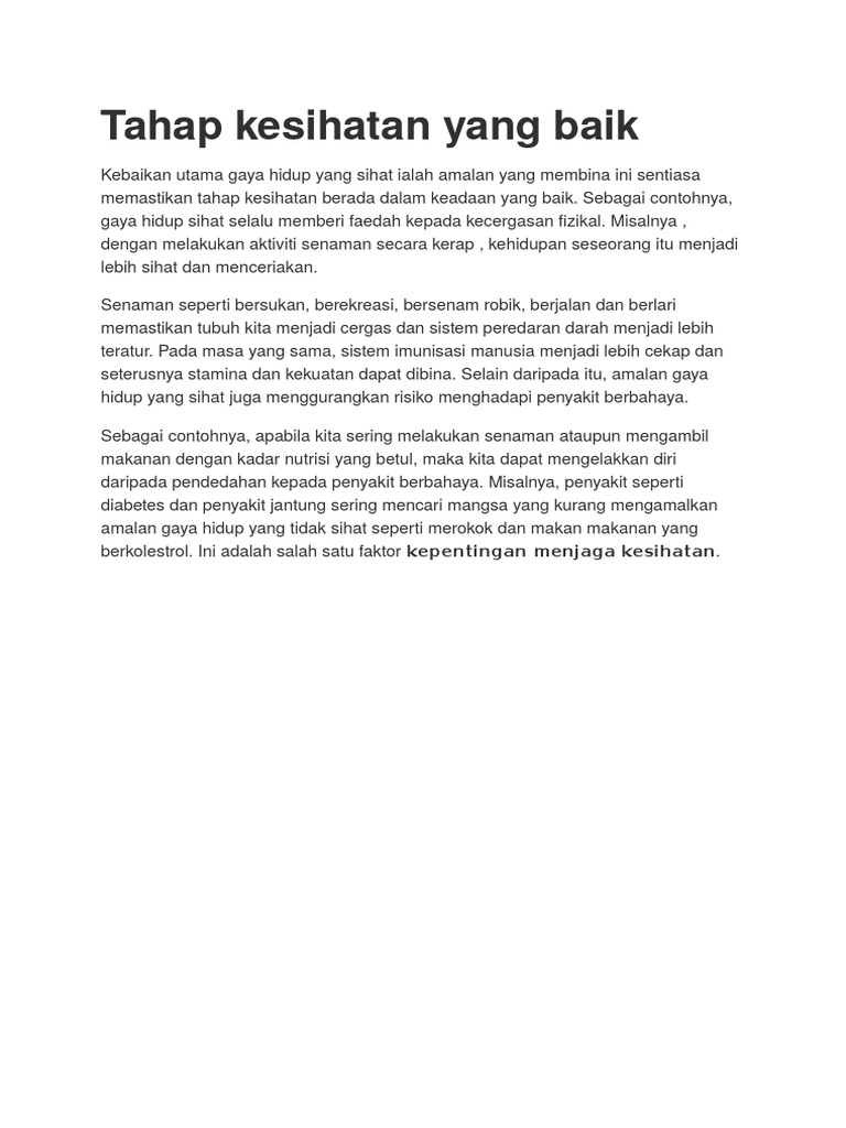 Tahap Kesihatan Yang Baik Pdf