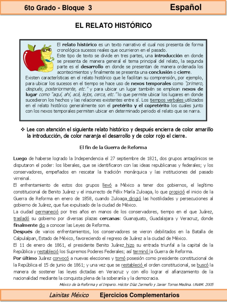6to Grado Español El Relato Histórico Ciudad de México Gobierno